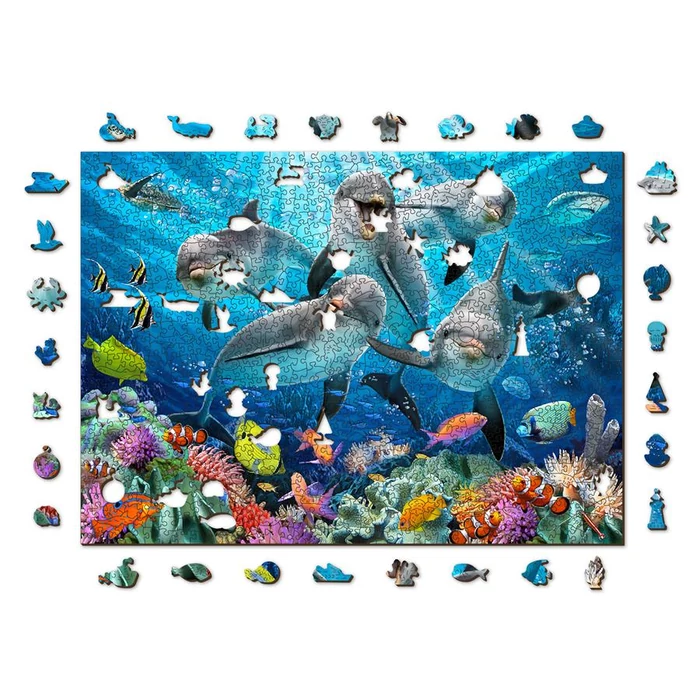 Wooden City 1010 db-os fa puzzle - Boldog delfinek (NB1010-0104-XL)