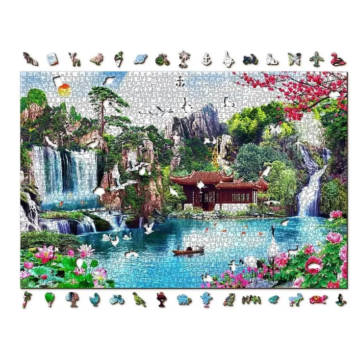 Wooden City 2000 db-os fa puzzle - Vízesések a japán kertben (AL2000-0124-XXL)