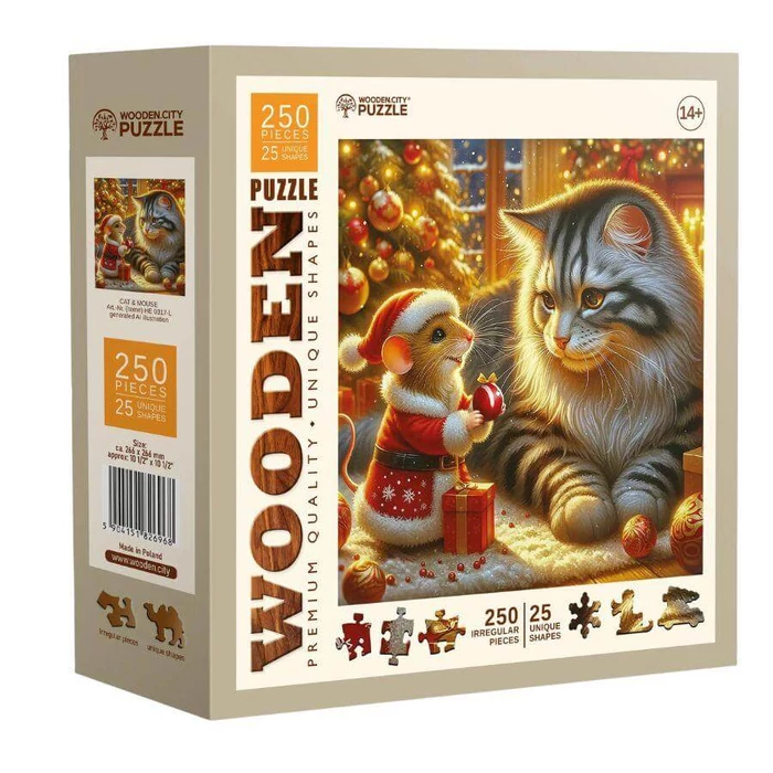 Wooden City HE0317-L - Cica és egér - 250 db-os fa puzzle