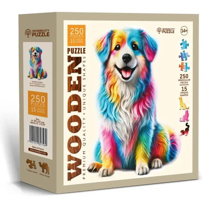Wooden City HE0320-L - Szivárványos kutya - 250 db-os fa puzzle