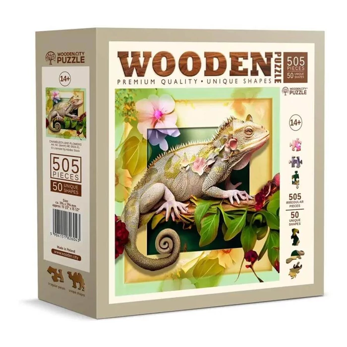 Wooden City HE0503-XL - Kaméleon virágok között - 505 db-os fa puzzle