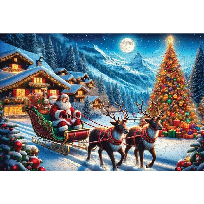 Wooden City NB0701-L - Mikulás szánja - 505 db-os fa puzzle