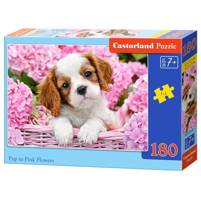 Castorland B-018185 - Kiskutya rózsaszín virágok közt - 180 db-os puzzle