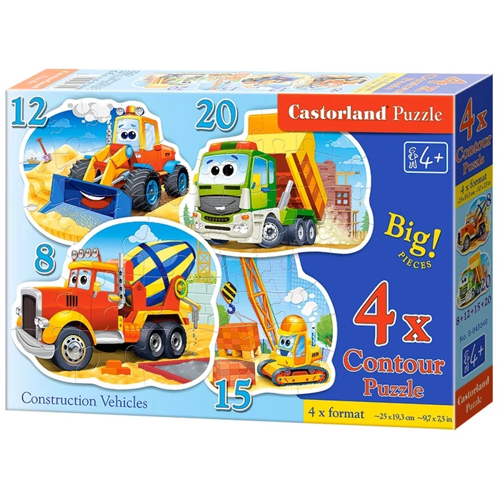 Castorland B-043040 - Munkagépek  - 4 az 1-ben (8, 12, 15, 20 db-os) puzzle