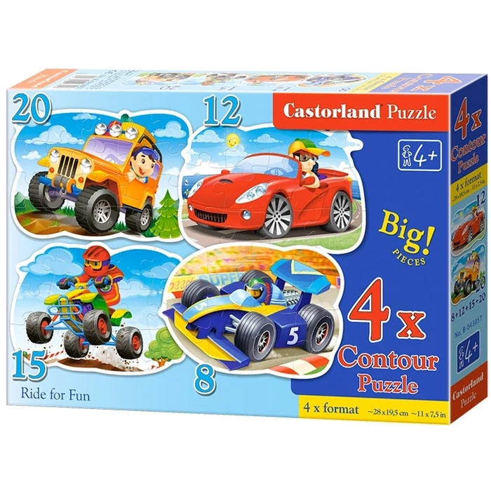 Castorland B-043057 - Vidám száguldás - 4 az 1-ben (8, 12, 15, 20 db-os) puzzle