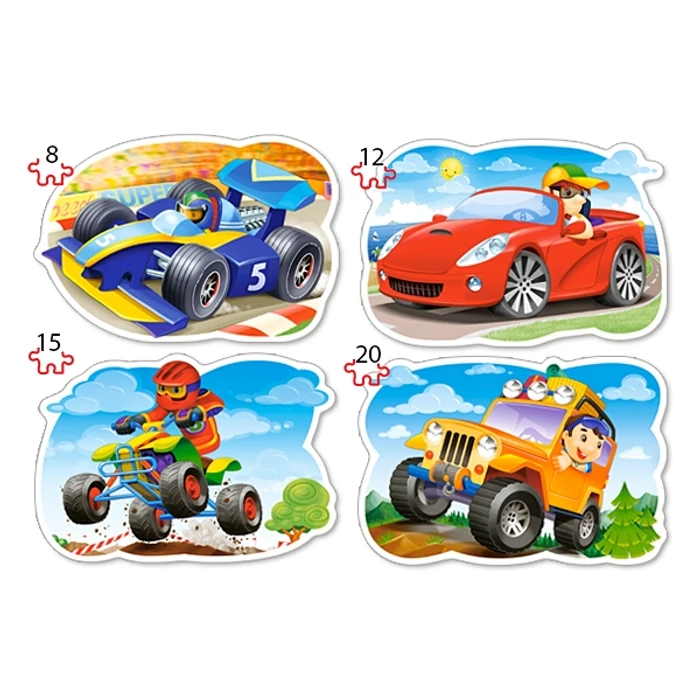 Castorland B-043057 - Vidám száguldás - 4 az 1-ben (8, 12, 15, 20 db-os) puzzle