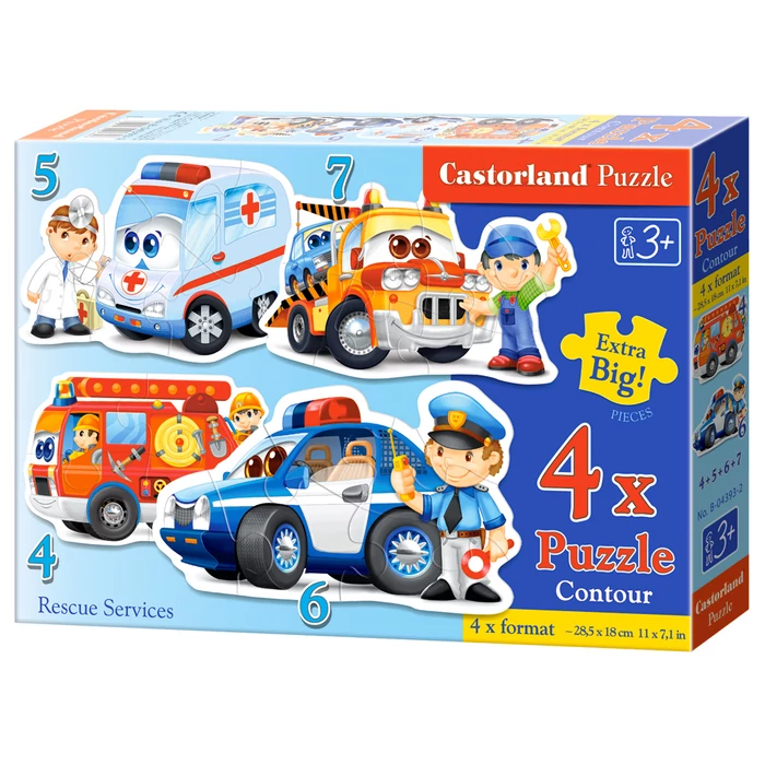 Castorland B-04393 - Sziluett puzzle - Mentő járművek - 4,5,6,7 db-os puzzle