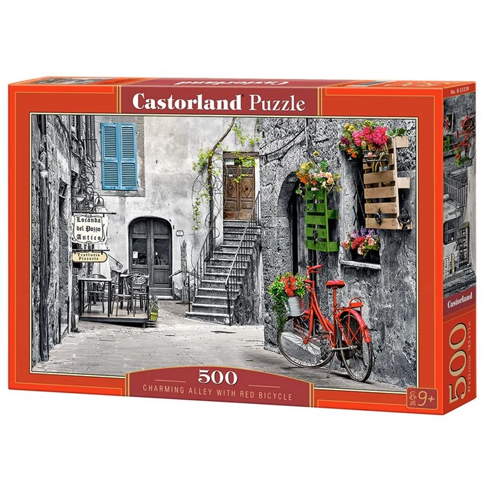 Castorland B-53339 - Bájos utcácska piros biciklivel - 500 db-os puzzle