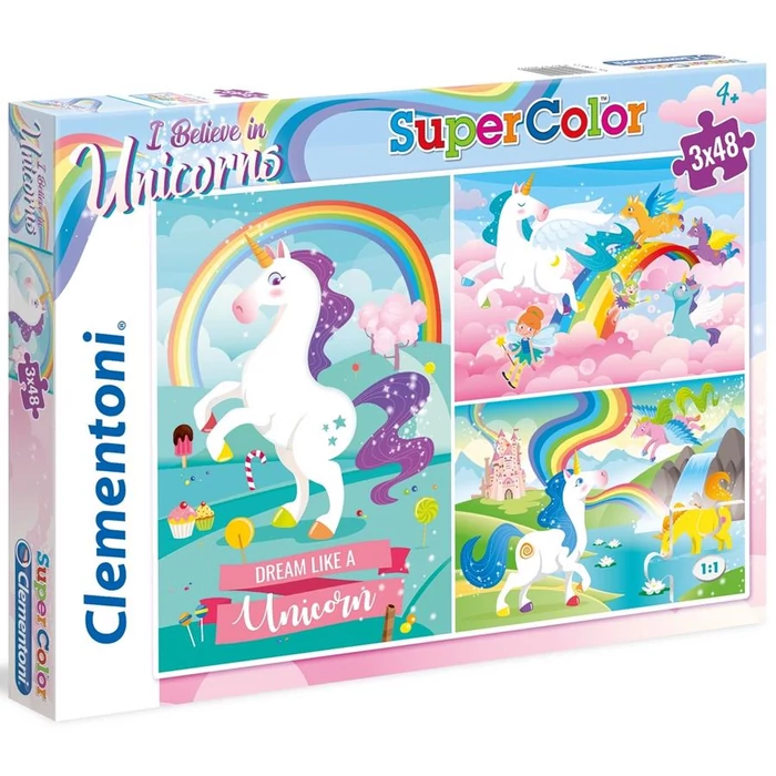 Clementoni 25231 - Vidám unikornisok - 3 x 48 db-os Szuper Színes puzzle