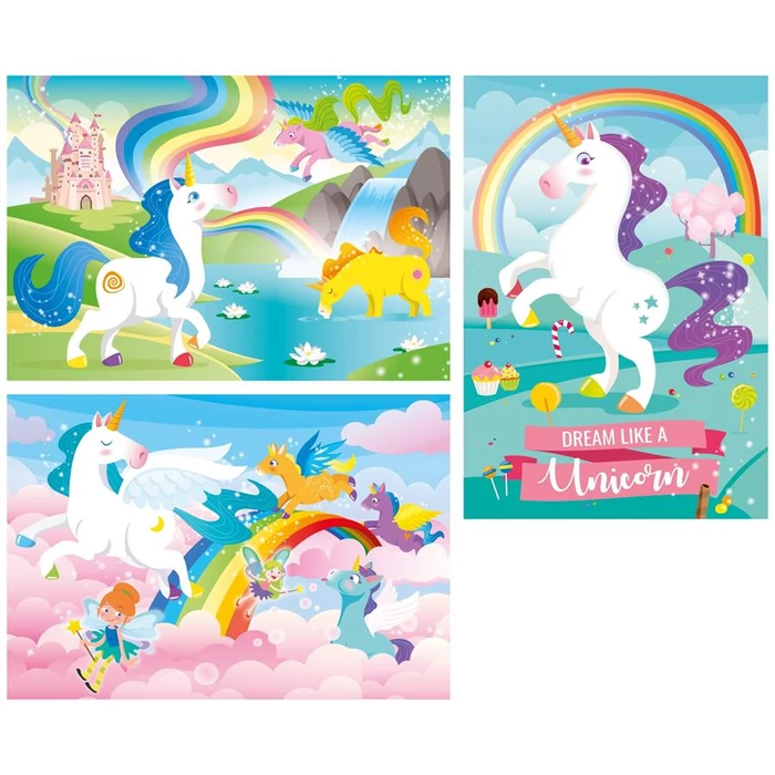 Clementoni 25231 - Vidám unikornisok - 3 x 48 db-os Szuper Színes puzzle