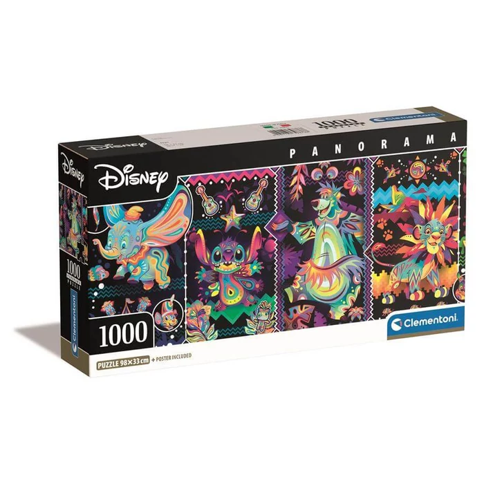 Clementoni 39876 - Panoráma puzzle - Disney játékos karakterek - 1000 db-os Compact puzzle