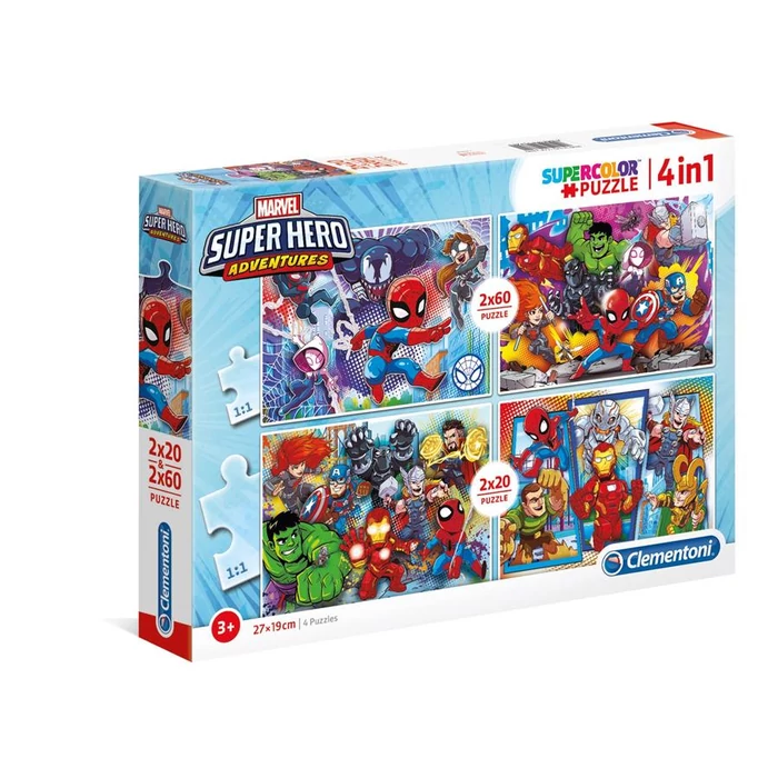 Clementoni 24769 - Marvel - Superhero Adventure - 2 x 20 + 2 x 60 db-os szuper színes puzzle