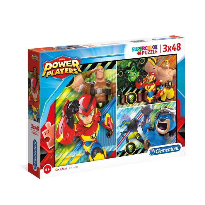 Clementoni 25258 - Power Players - 3 x 48 db-os Szuper színes puzzle