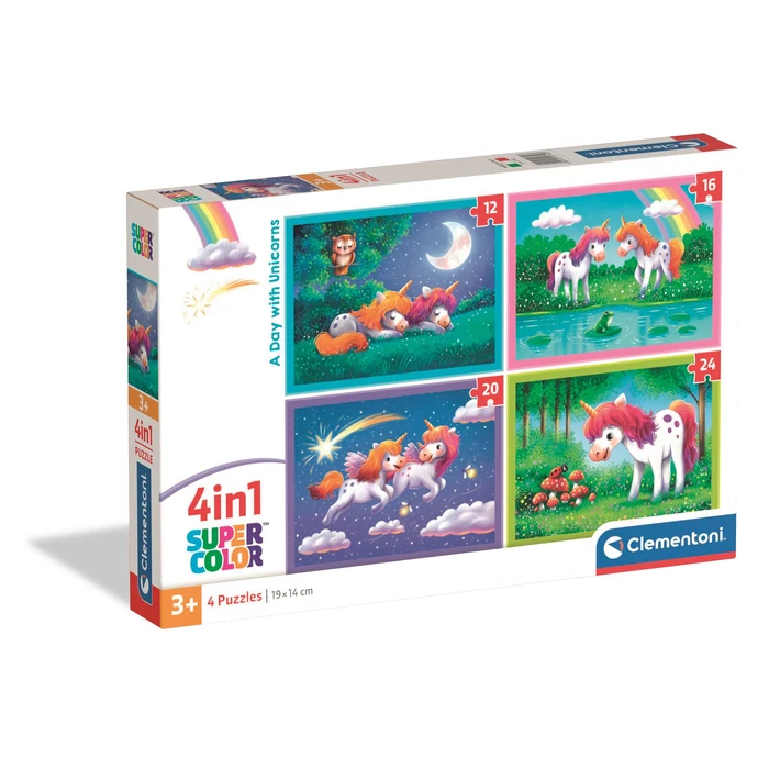 Clementoni 21740 - Egy nap, az Unikornissal - 4 az 1-ben Szuper színes puzzle (12,16,20,24 db-os)