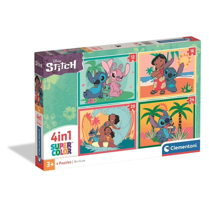 Clementoni 21745 - Stitch - 4 az 1-ben Szuper színes puzzle (12,16,20,24 db-os)