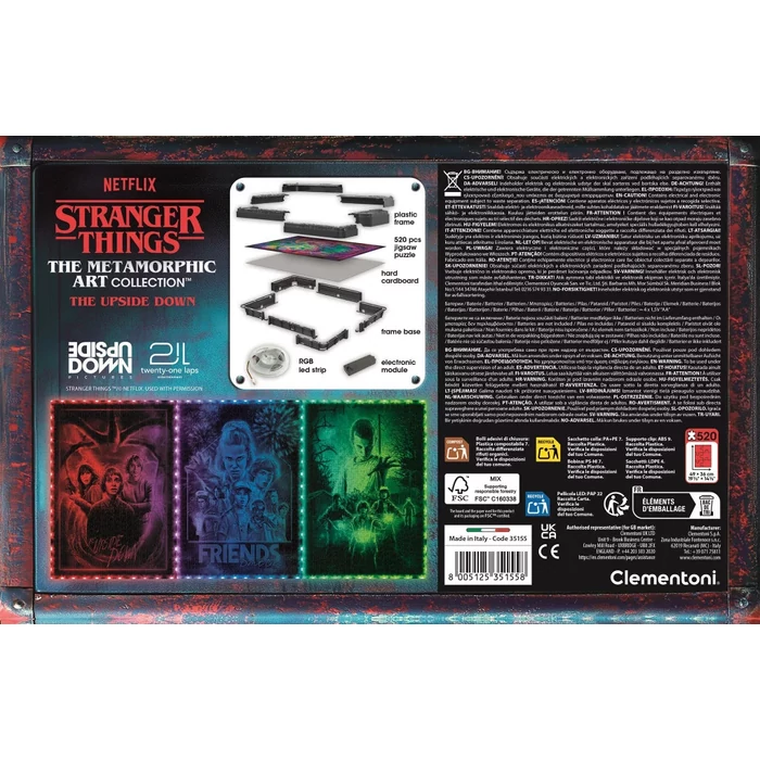 Clementoni 35155 - Stranger Things - Upside Down RGB LED világítással - 520 db-os puzzle kerettel