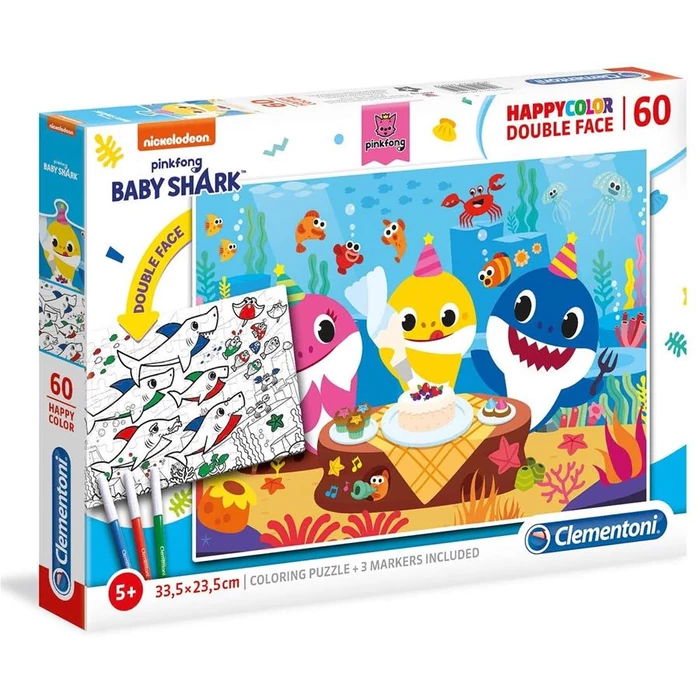 Clementoni 26095 - Baby Shark - 60 db-os Színezhető kétoldalas puzzle