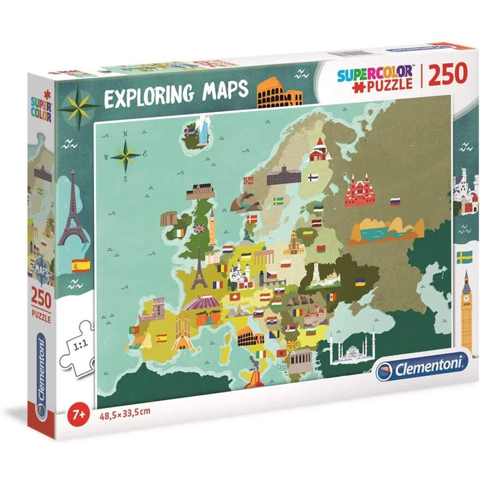 Clementoni 29062 - Felfedező térkép - Európa nevezetességei - 250 db-os puzzle