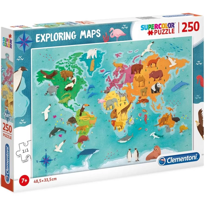 Clementoni 29063 - Felfedező térkép - A világ állatai - 250 db-os puzzle