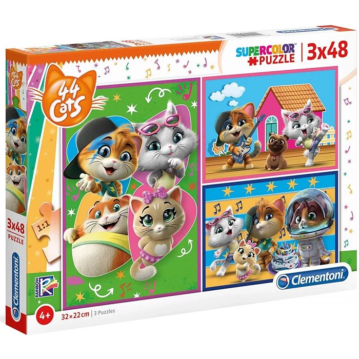 Clementoni 25239 - 44 csacska macska - 3 x 48 db-os Szuper Színes puzzle