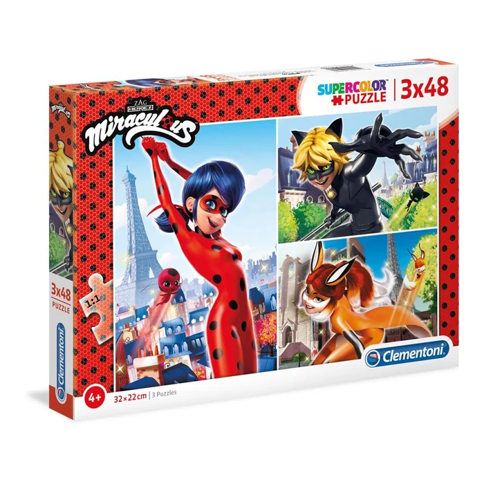 Clementoni 25234 - Miraculous - Katicabogár és Fekete Macska - 3 x 48 db-os Szuper Színes puzzle