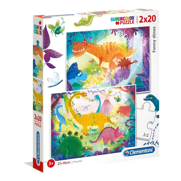 Clementoni 24755 - Vicces dínók - 2 x 20 db-os Szuper Színes puzzle
