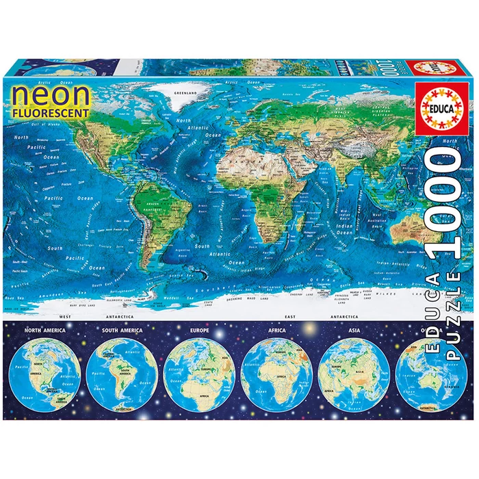 Educa 16760 - Neon puzzle - Világtérkép - 1000 db-os puzzle