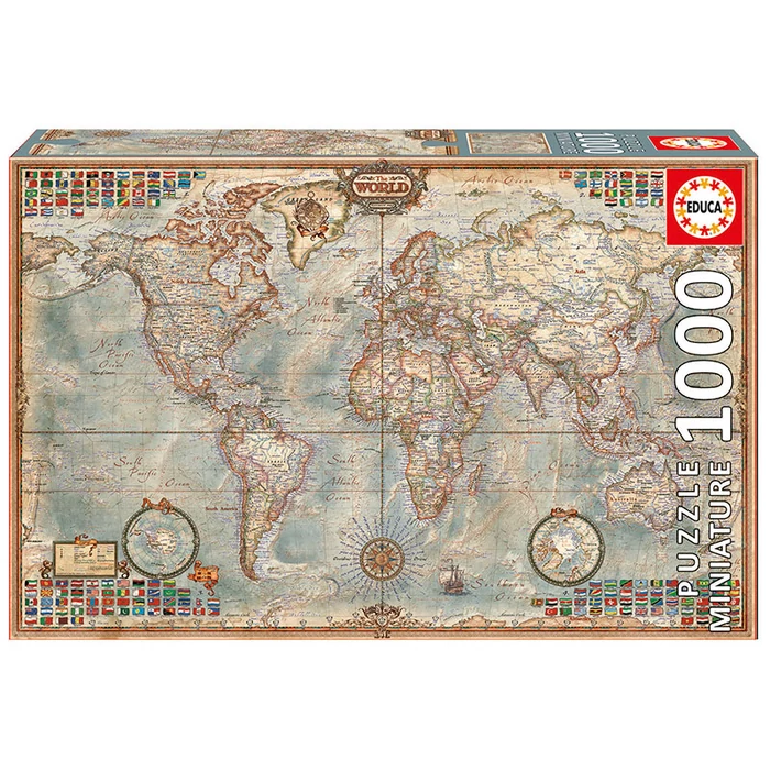 Educa 16764 - Miniature puzzle - Politikai világtérkép - 1000 db-os puzzle