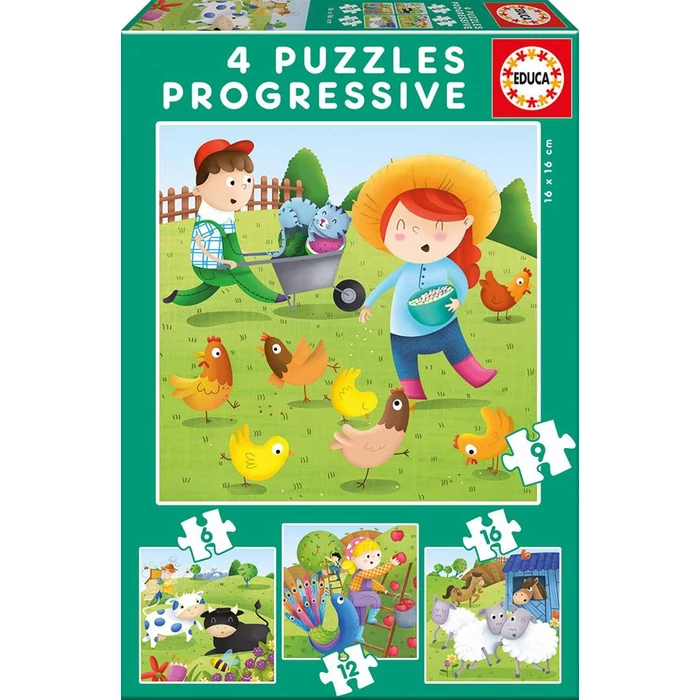 Educa 17145 - Állatok a farmon - 4 az 1-ben puzzle (6,9,12,16 db-os) puzzle