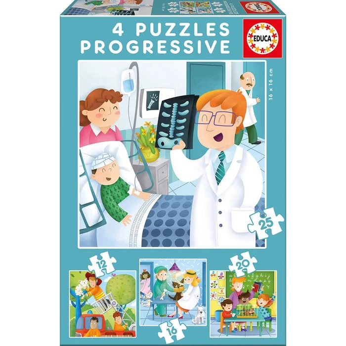 Educa 17146 - Foglalkozások  - 4 az 1-ben puzzle (6,9,12,16 db-os) puzzle