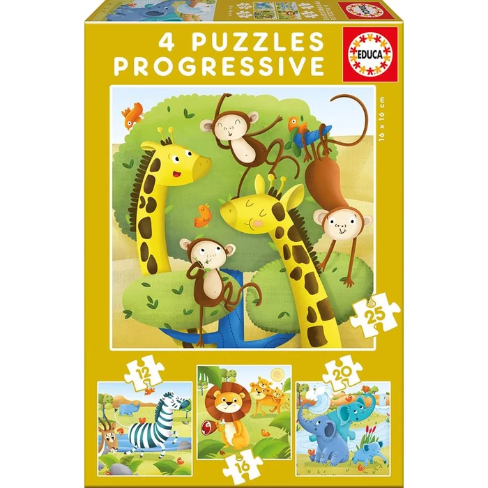Educa 17147 - Vadállatok  - 4 az 1-ben puzzle (12,16,20,25 db-os) puzzle