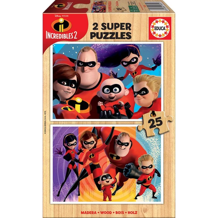 Educa 17624 - Hihetetlen család 2 - 2 x 25 db-os fa puzzle