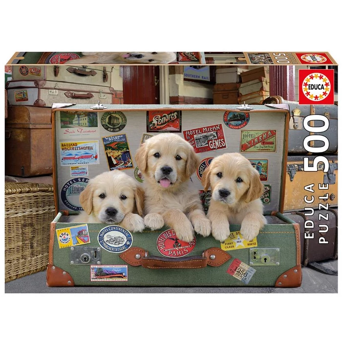 Educa 17645 - Kutyusok kofferban - 500 db-os puzzle