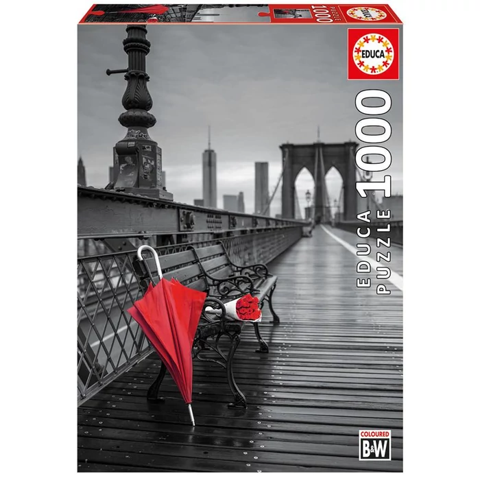 Educa 17691 - Black & White - Piros esernyő, Brooklyn híd, New York - 1000 db-os puzzle