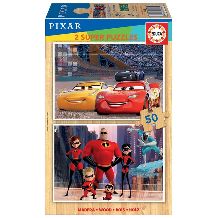 Educa 18598 - Disney Pixar mesék - 2 x 50 db-os fa puzzle