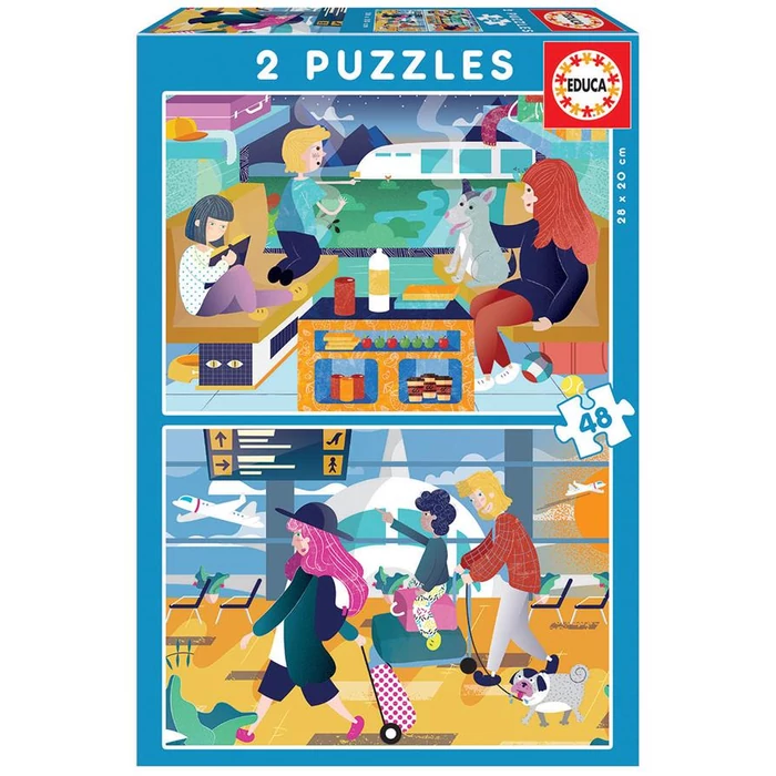 Educa 18604 - A repülőtéren és a vonaton - 2 x 48 db-os puzzle