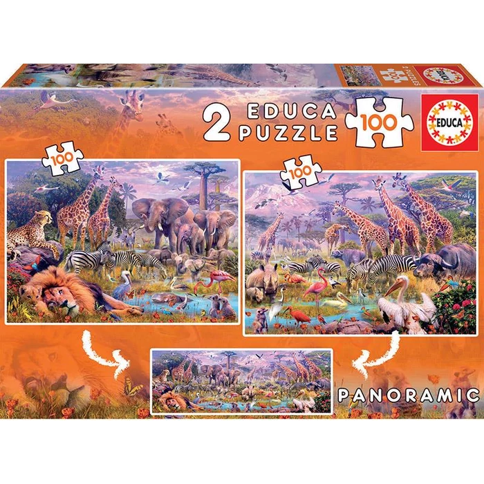 Educa 18606 - Mesés szavanna - 2 x 100 db-os puzzle