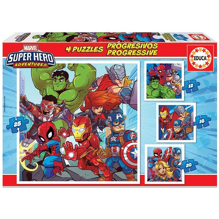 Educa 18647 - Super Hero Adventures - 4 az 1-ben puzzle (12,16,20,25 db-os) puzzle