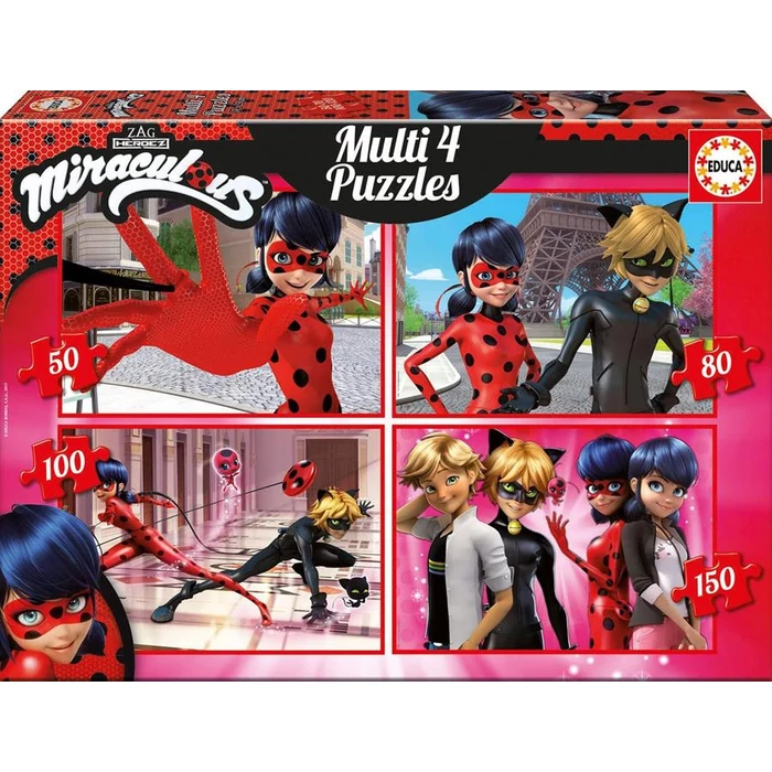 Educa 17466 - Miraculous Katicabogár és Fekete Macska - 4 az 1-ben (50,80,100,150 db-os) puzzle