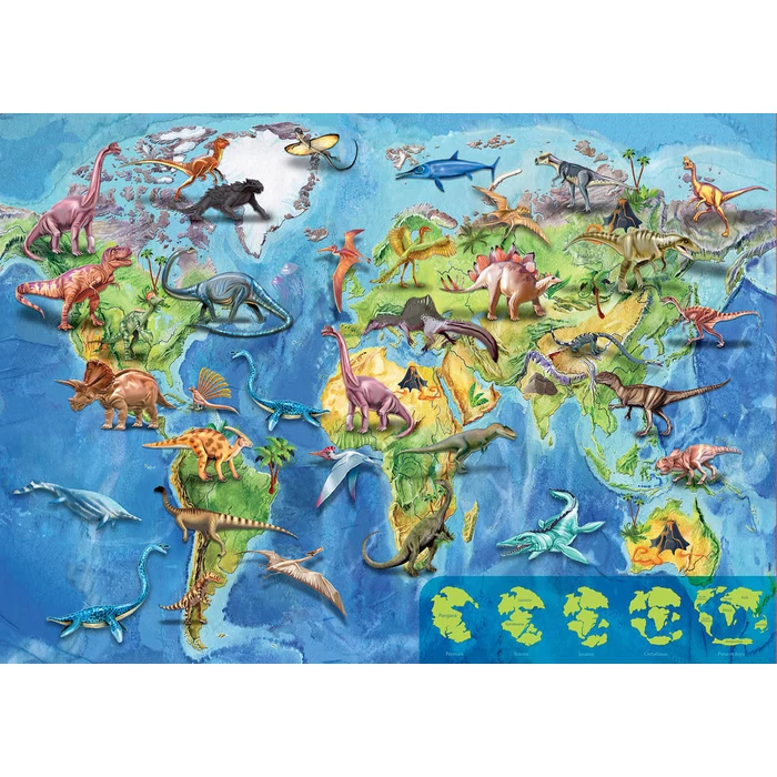 Educa 18997 - Világtérkép dinoszauruszokkal - 150 db-os puzzle