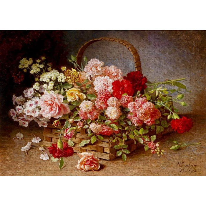Enjoy Puzzle - 1530 - A Basket of Roses and Carnations - 1000 db-os puzzle