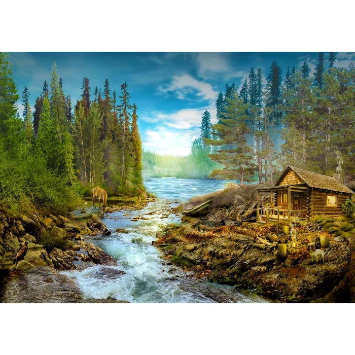 Enjoy Puzzle - 1605 - A Log Cabin by the Rapids - 1000 db-os puzzle