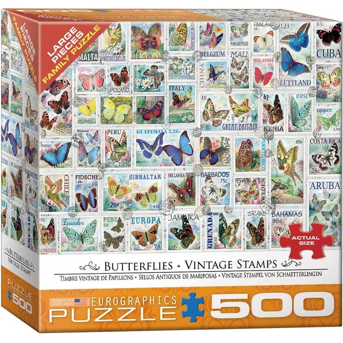 EuroGraphics 8500-5356 - Vintage Stamps - Butterflies - 500 db-os puzzle