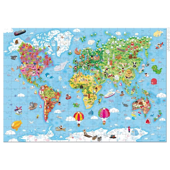 Janod 02775 - Világtérkép puzzle bőröndben - 300 db-os puzzle