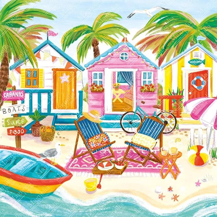 Magnolia 3474 - Beach Huts - Olivia Gibbs Special Edition - 1023 db-os Square puzzle