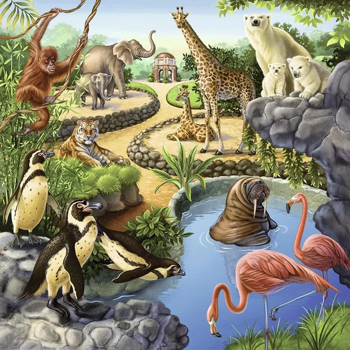 Ravensburger 09265 - Állatok az erdőben, állatkertben és a ház körül - 3 x 49 db-os puzzle