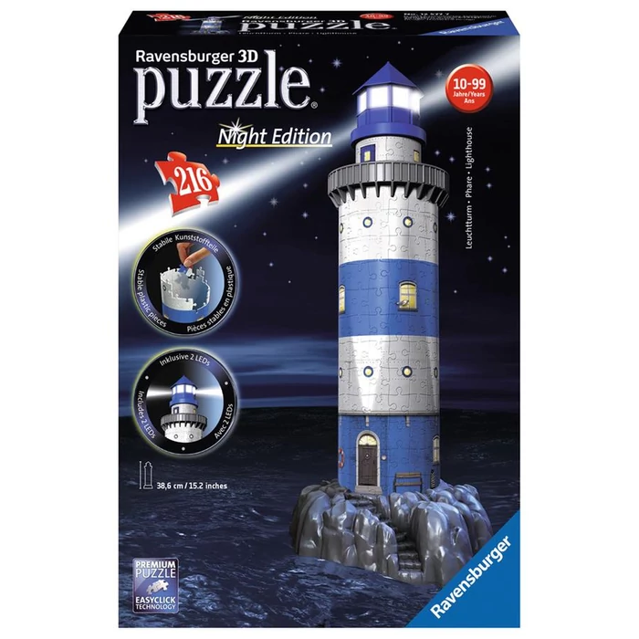 Ravensburger 12577 - Night Edition - Világítótorony - 216 db-os 3D puzzle