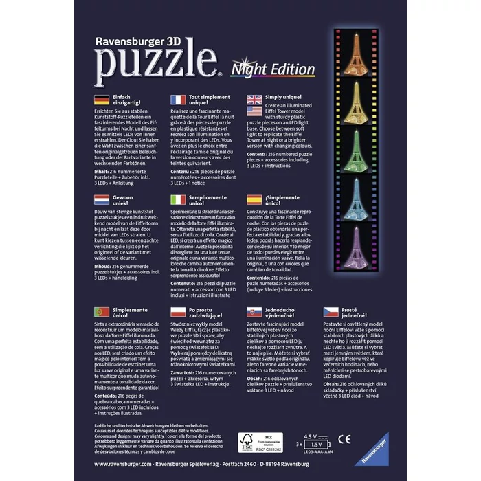 Ravensburger 12579 - Night Edition - Eiffel-torony - 216 db-os 3D puzzle