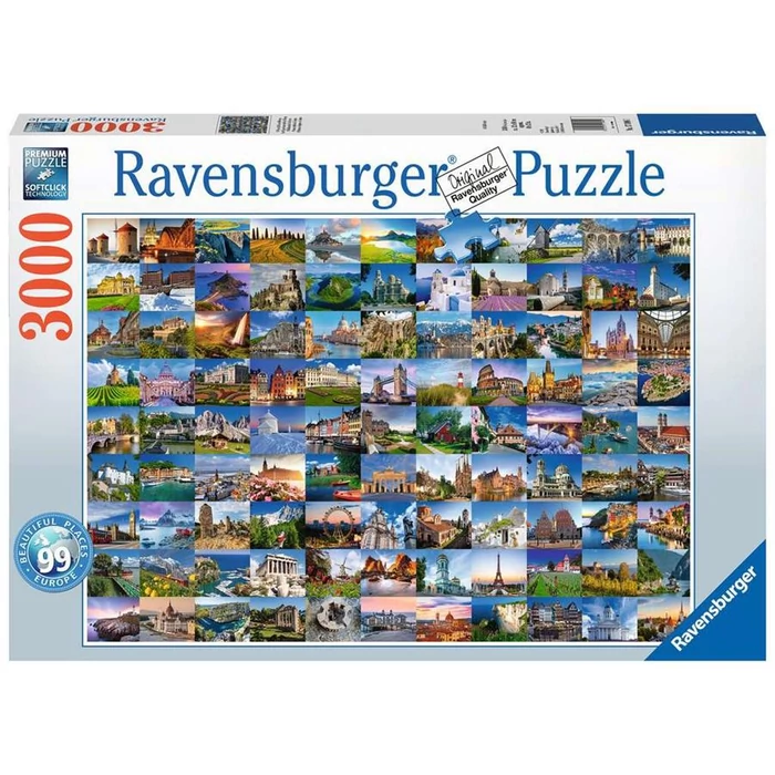 Ravensburger 17080 - A 99 legszebb hely Európában - 3000 db-os puzzle