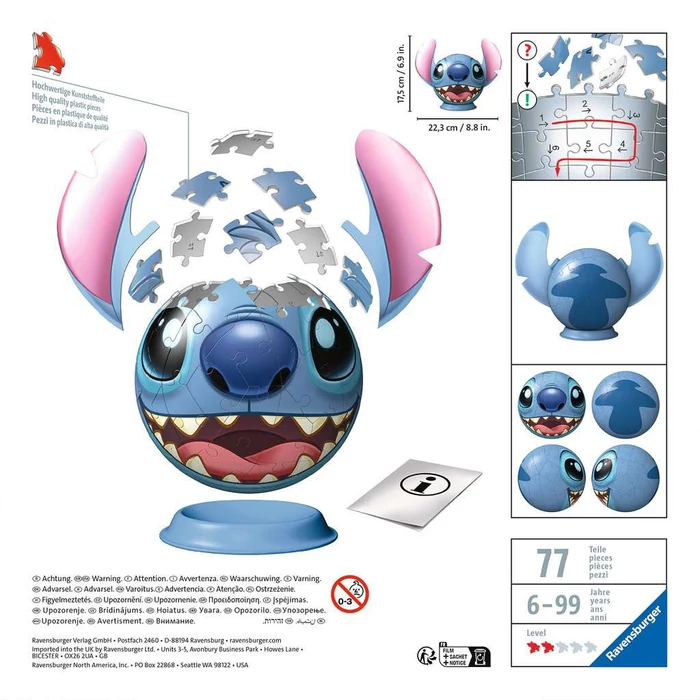 Ravensburger 72 db-os 3D gömb puzzle - Stitch (11574)